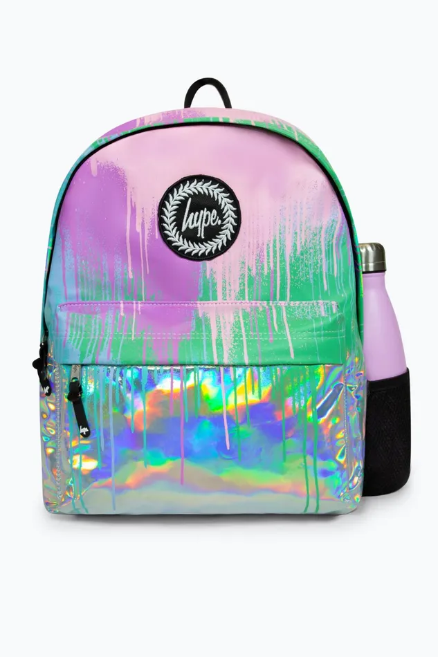 Just Hype Backpacks Hype Iconic PinkTeal Holo Drips Girls Backpack