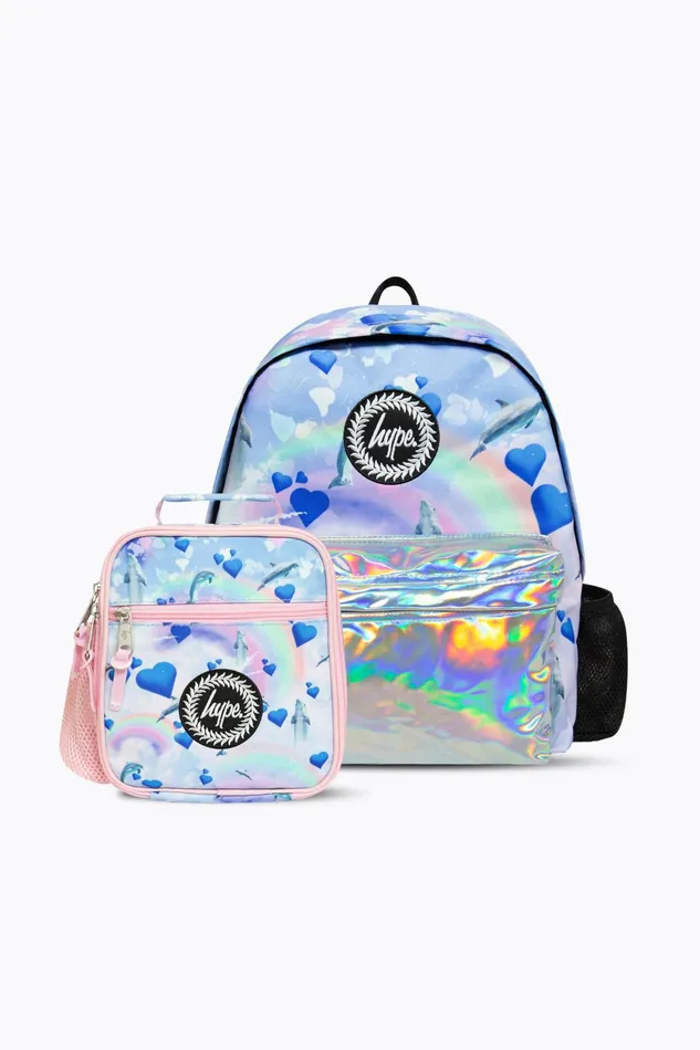 Just Hype Bundles Hype Girls Rainbow Dolphins Backpack and Lunch Bag Bundle