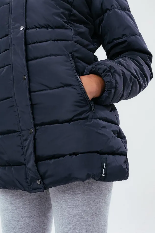 Just Hype Coats and Jackets Hype Navy Mid Length Women039S Padded Coat With Fur