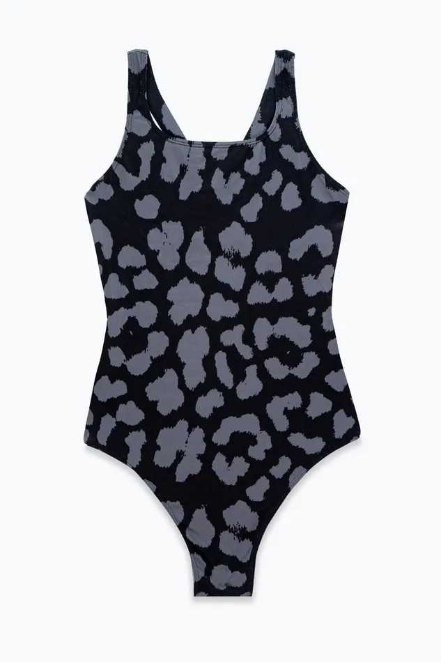 Just Hype Swimwear Hype Womens Black Leopard Scribble Swimsuit