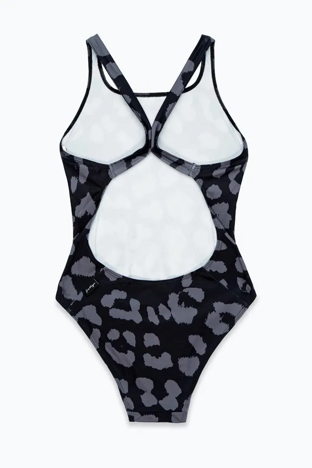 Just Hype Swimwear Hype Womens Black Leopard Scribble Swimsuit