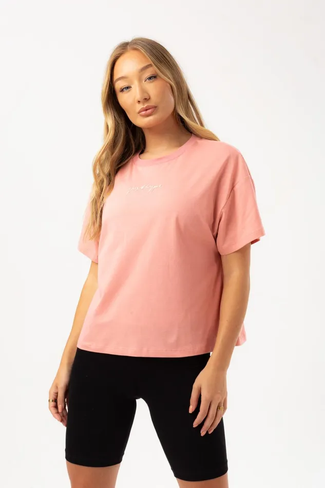 Just Hype Tops and TShirts Hype Womens Blush Scribble Embroidery Boxy TShirt