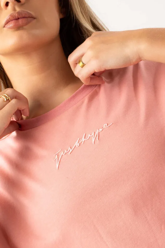Just Hype Tops and TShirts Hype Womens Blush Scribble Embroidery Boxy TShirt
