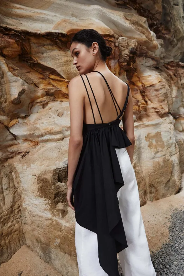 Karina Asymmetric Drape Top Black Women Aje Wedding Guest Dresses