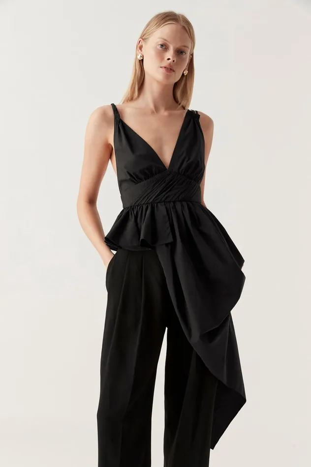 Karina Asymmetric Drape Top Black Women Aje Wedding Guest Dresses