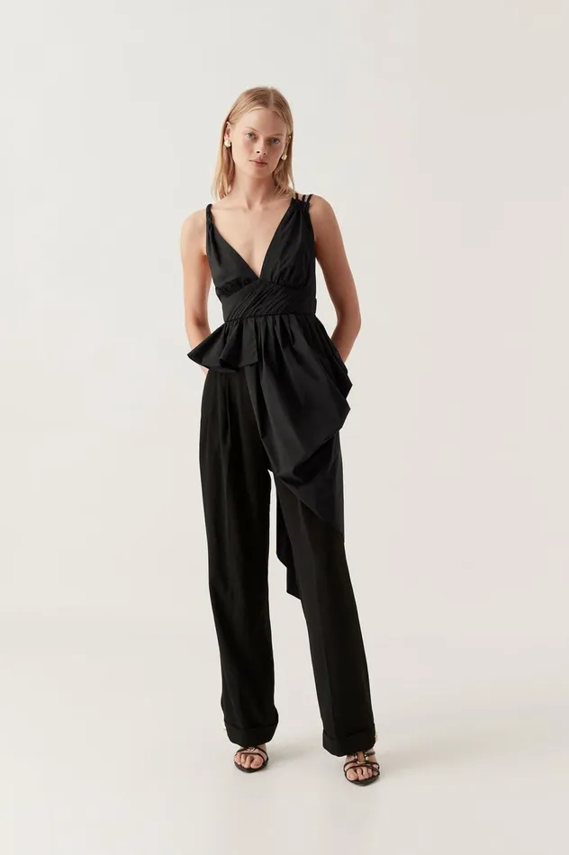 Karina Asymmetric Drape Top Black Women Aje Wedding Guest Dresses