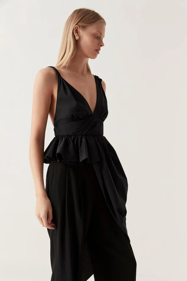 Karina Asymmetric Drape Top Black Women Aje Wedding Guest Dresses