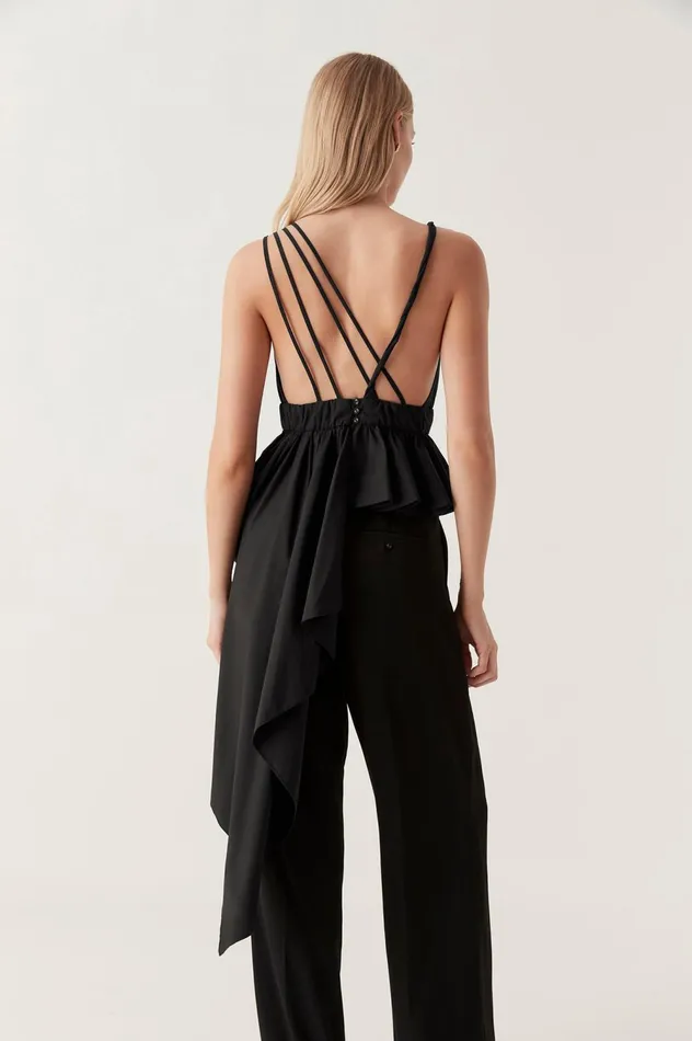 Karina Asymmetric Drape Top Black Women Aje Wedding Guest Dresses