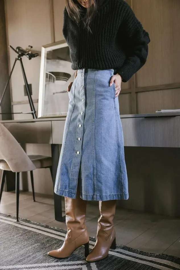 Kaylee Button Denim Skirt Medium Wash Women Bohme Skirts
