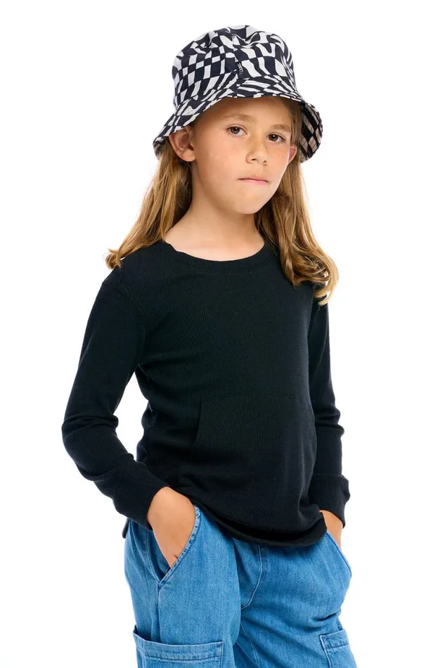 Kids Boys Chaser Brand Thermal Long Sleeve Crew Neck Shirttail Tee With Kanga Pocket