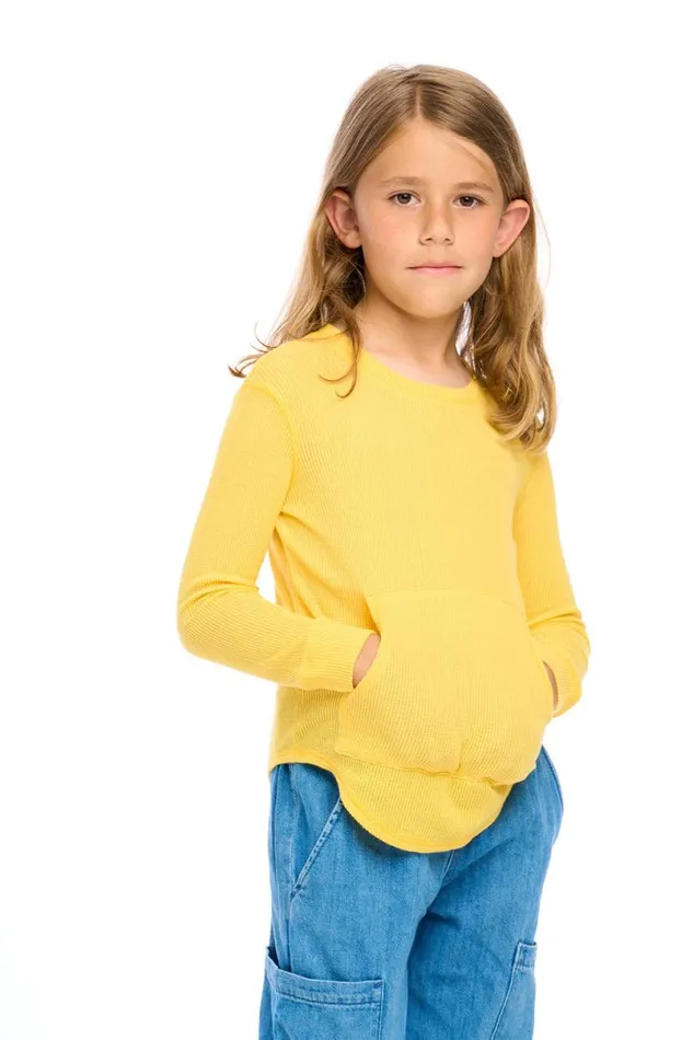 Kids Boys Chaser Brand Thermal Long Sleeve Crew Neck Shirttail Tee With Kanga Pocket