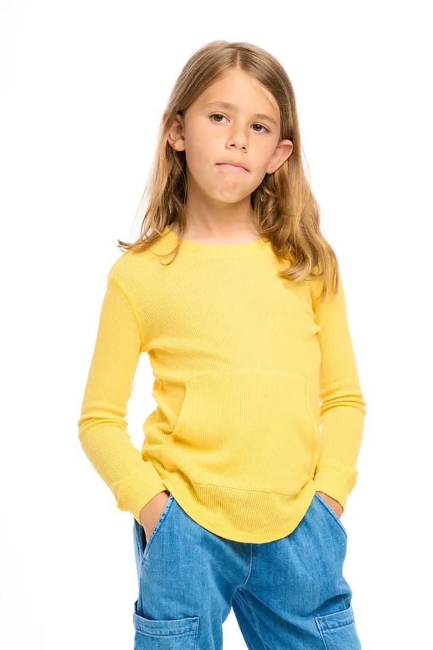 Kids Boys Chaser Brand Thermal Long Sleeve Crew Neck Shirttail Tee With Kanga Pocket