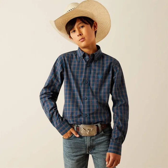 Kids Button Down Shirts Ariat Pro Series Joaquin Classic Fit Shirt Navy