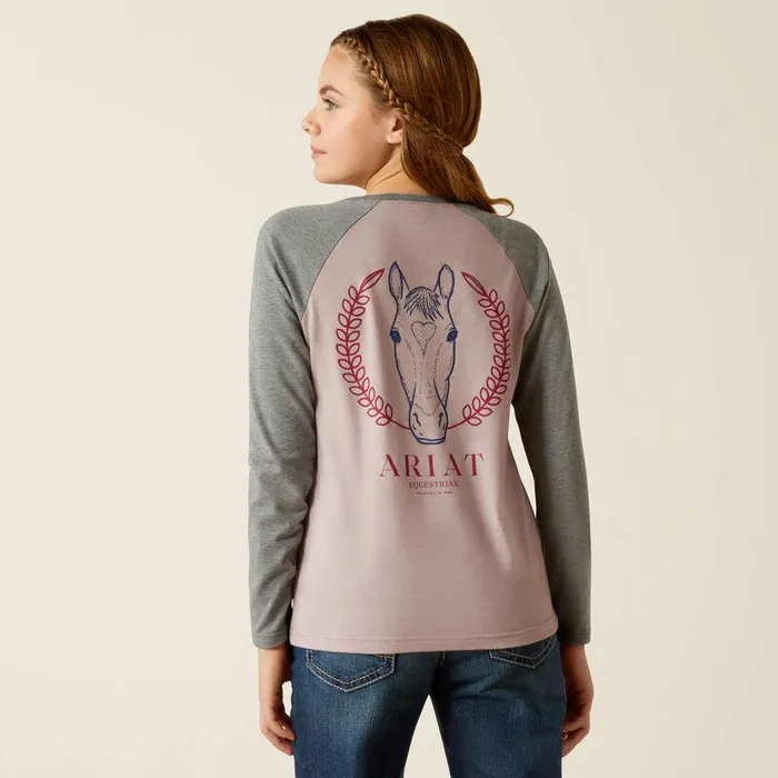 Kids English Riding Clothing Ariat Heart Star TShirt Purple Dove Heatherheather Grey