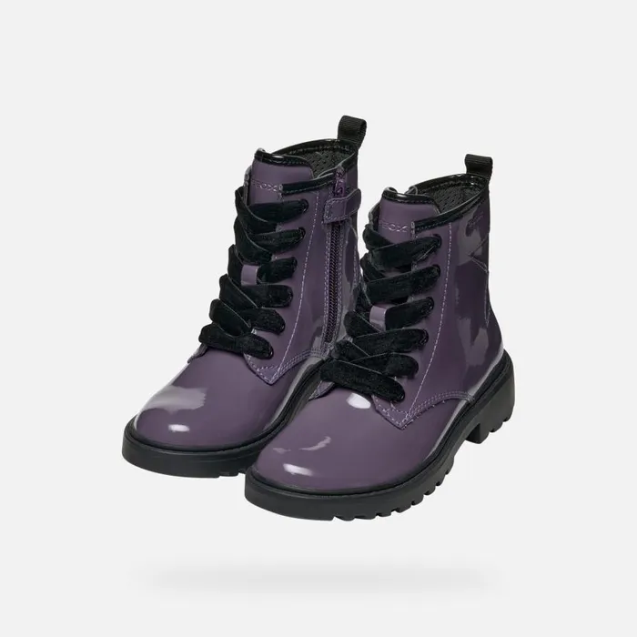 Kids Geox Ankle Boots CASEY GIRL Dark Purple Combat Boots Dark Purple