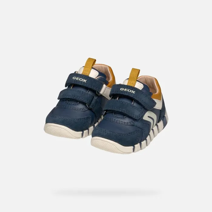Kids Geox First Steps IUPIDOO BABY NavyCurry Sneakers With Straps Navycurry