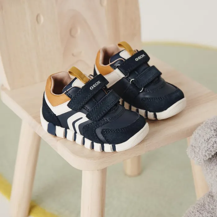 Kids Geox First Steps IUPIDOO BABY NavyCurry Sneakers With Straps Navycurry