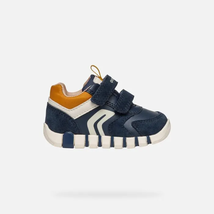 Kids Geox First Steps IUPIDOO BABY NavyCurry Sneakers With Straps Navycurry
