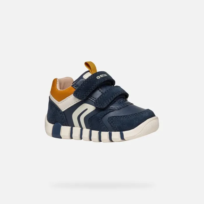 Kids Geox First Steps IUPIDOO BABY NavyCurry Sneakers With Straps Navycurry