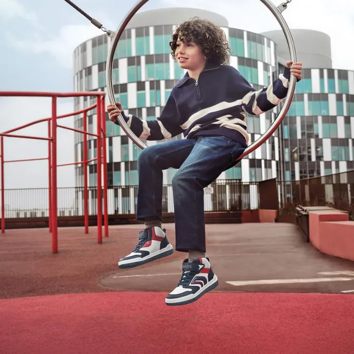 Kids Geox Sneakers BUZZERLIGHT BOY NavyWhite High Top Sneakers Navywhite