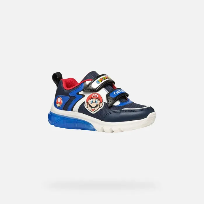 Kids Geox Sneakers CIBERDRON JUNIOR NavyRoyal Nintendo 8211 Supermario Navyroyal