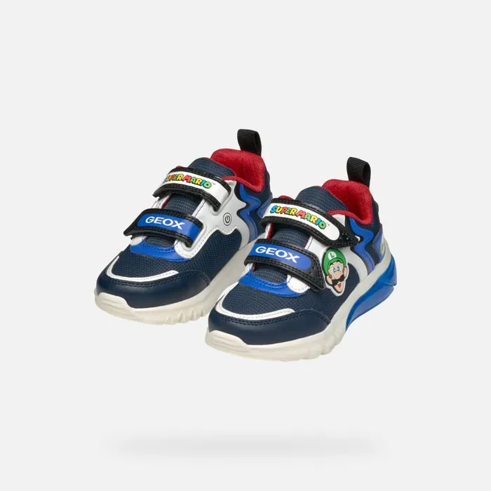 Kids Geox Sneakers CIBERDRON JUNIOR NavyRoyal Nintendo 8211 Supermario Navyroyal