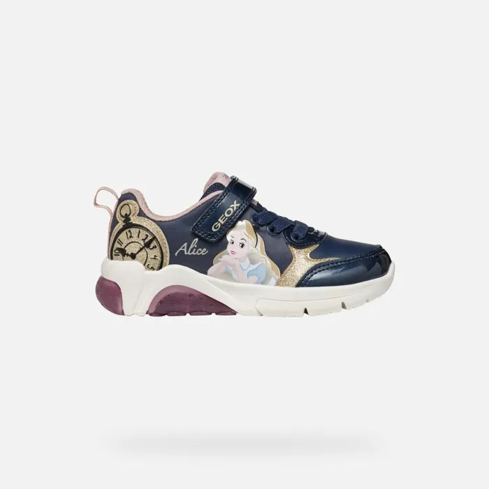Kids Geox Sneakers FADINLIGHT JUNIOR Dark NavyPlatinum Alice 8211 Disney Dark Navyplatinum