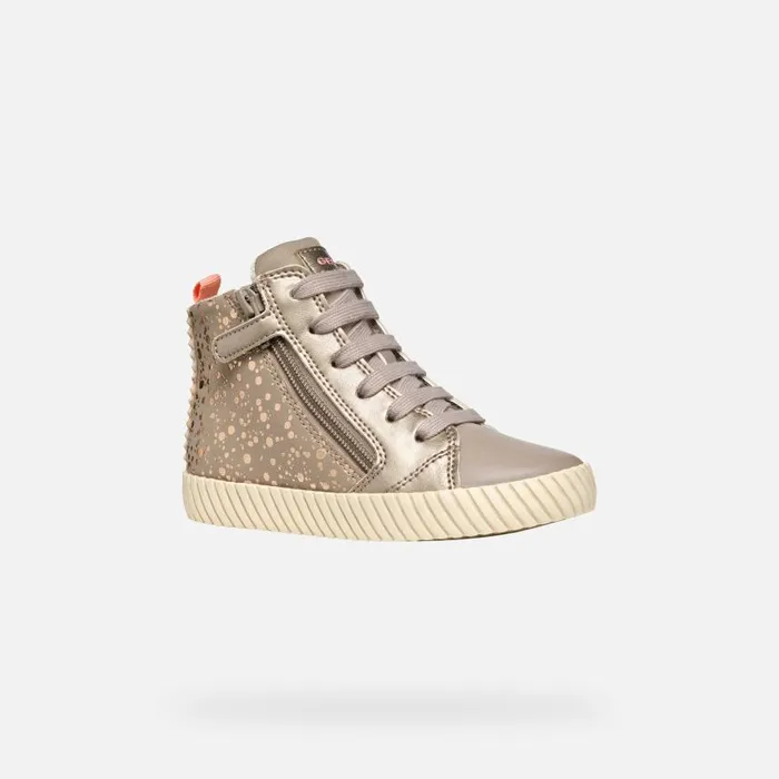 Kids Geox Sneakers MIRROLESS GIRL Dark Beige High Top Sneakers Dark Beige