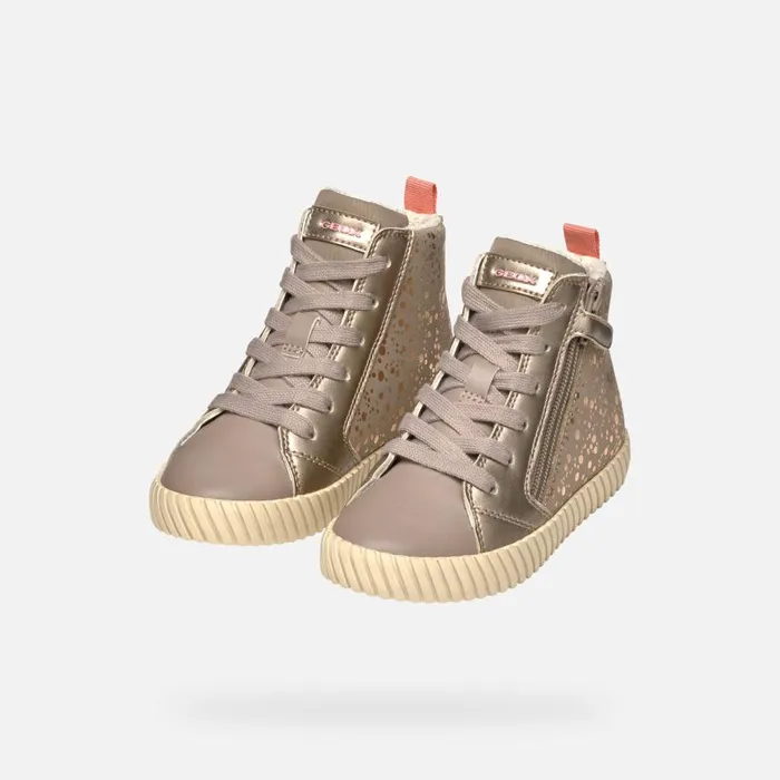 Kids Geox Sneakers MIRROLESS GIRL Dark Beige High Top Sneakers Dark Beige