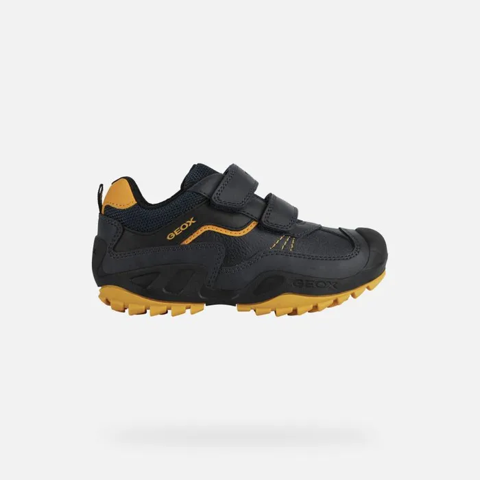Kids Geox Sneakers NEW SAVAGE A Velcro Shoes Navy Junior Boy Geox Navyochreyellow