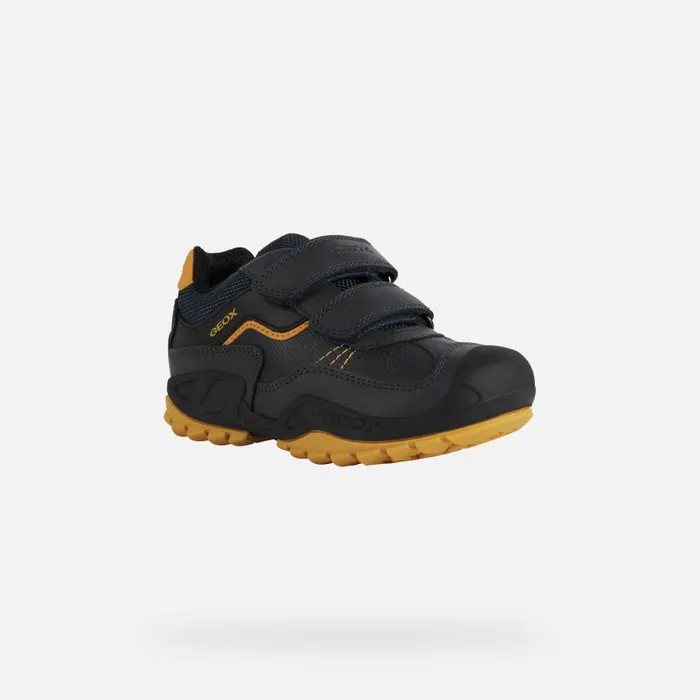 Kids Geox Sneakers NEW SAVAGE A Velcro Shoes Navy Junior Boy Geox Navyochreyellow