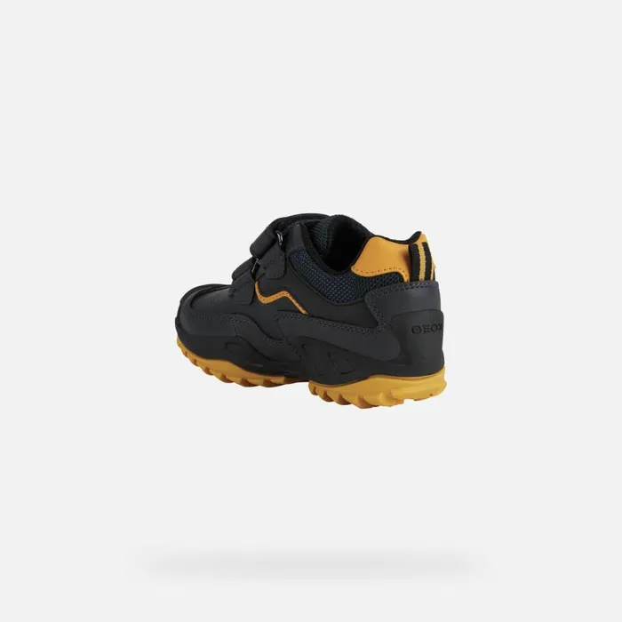Kids Geox Sneakers NEW SAVAGE A Velcro Shoes Navy Junior Boy Geox Navyochreyellow