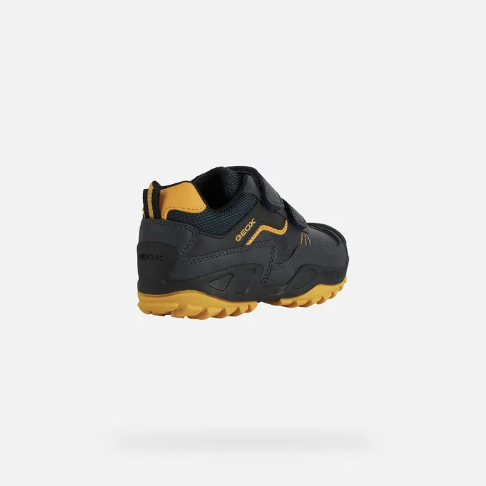 Kids Geox Sneakers NEW SAVAGE A Velcro Shoes Navy Junior Boy Geox Navyochreyellow