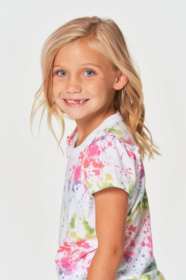 Kids Girls Chaser Brand Girls RPET Vintage Jersey Ruffle Puff Sleeve Tee