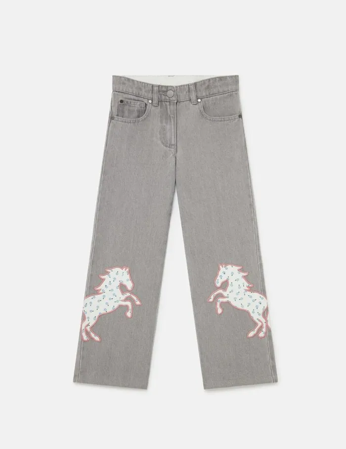 Kids Horse Appliqu Denim Jeans Grey Stella McCartney Pants and Shorts