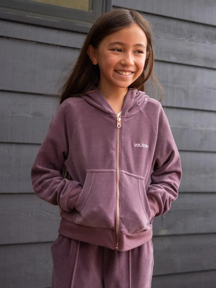 Kids Jackets Volcom Girls Lived In Lounge Velour Zip Fleece Jacket 8211 Acai