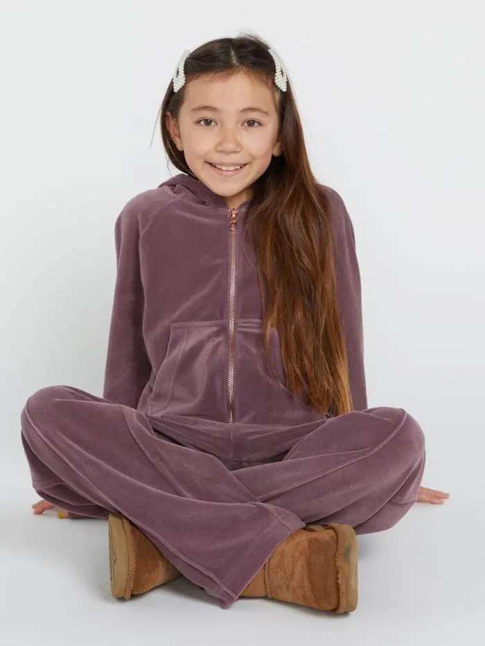Kids Jackets Volcom Girls Lived In Lounge Velour Zip Fleece Jacket 8211 Acai
