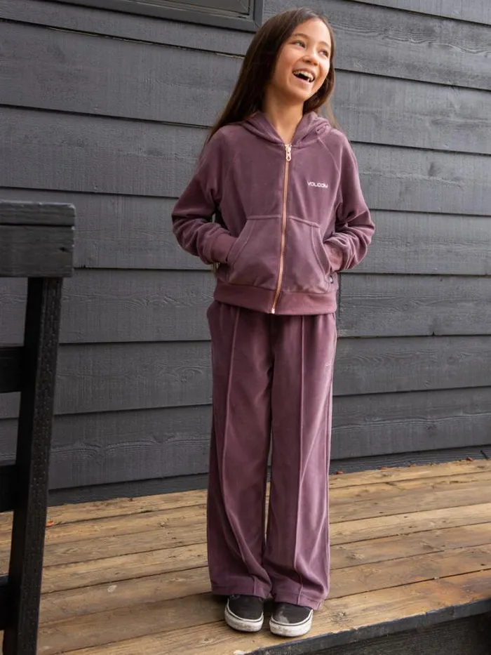 Kids Jackets Volcom Girls Lived In Lounge Velour Zip Fleece Jacket 8211 Acai