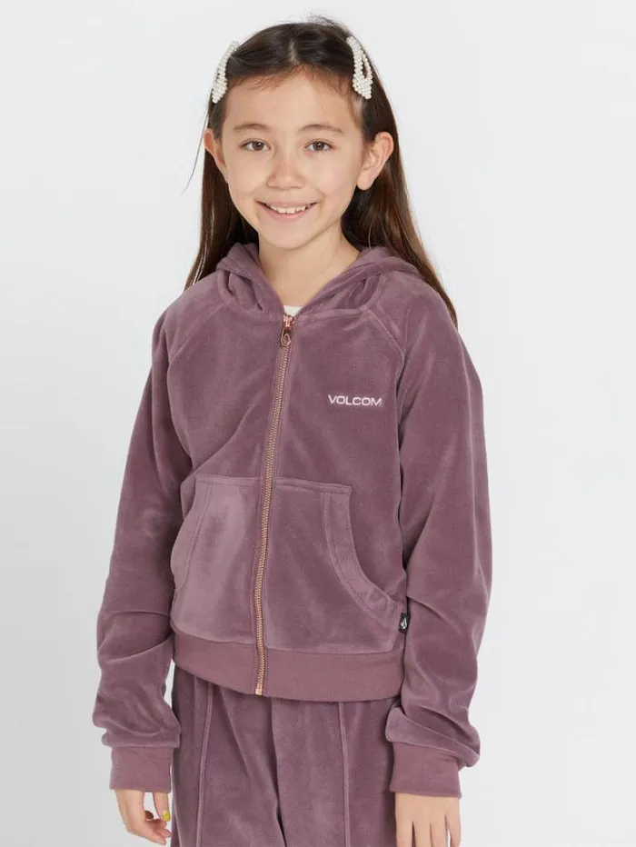 Kids Jackets Volcom Girls Lived In Lounge Velour Zip Fleece Jacket 8211 Acai