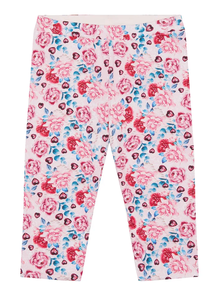 Kids Little Girl GUESS Flower Pink Print Reversible Leggings 27