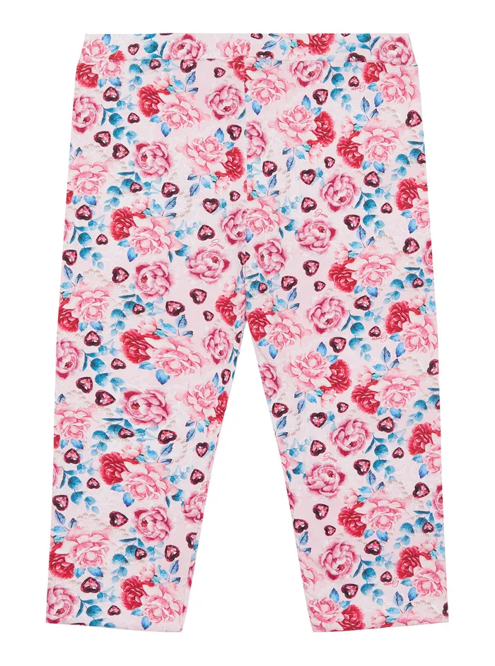 Kids Little Girl GUESS Flower Pink Print Reversible Leggings 27