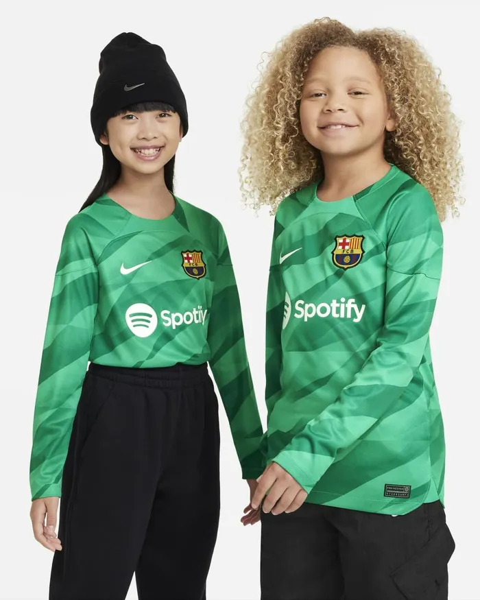 Kids Nike All Clothing FC Barcelona 202324 Stadium Goalkeeper Stadium Greenstadium Greenmalachitewhite