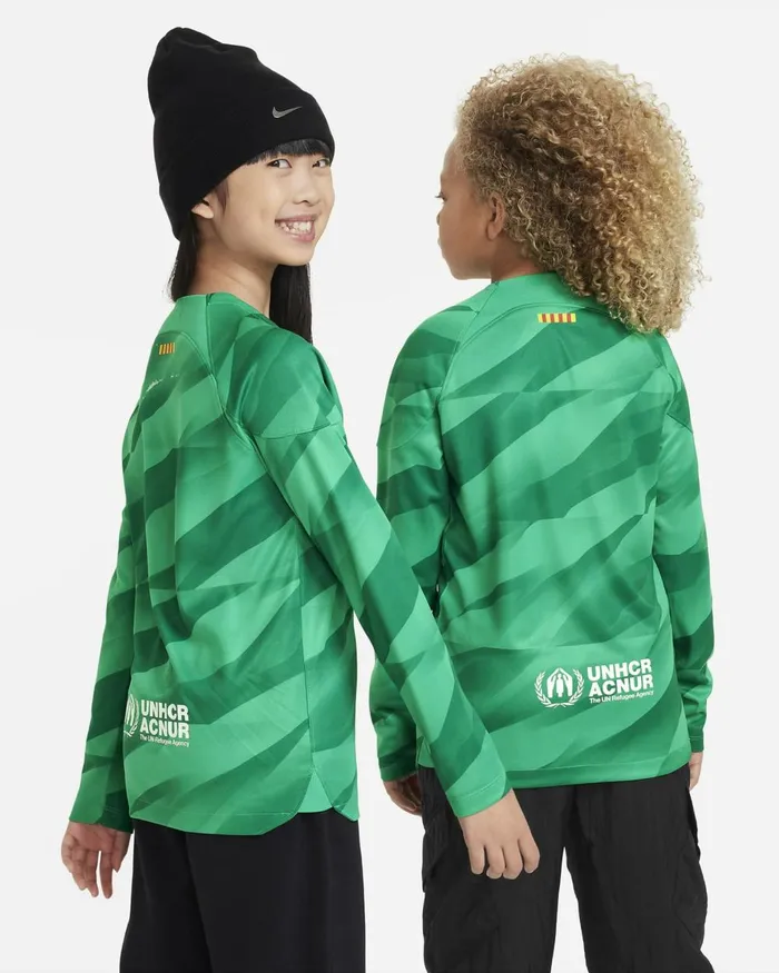Kids Nike All Clothing FC Barcelona 202324 Stadium Goalkeeper Stadium Greenstadium Greenmalachitewhite