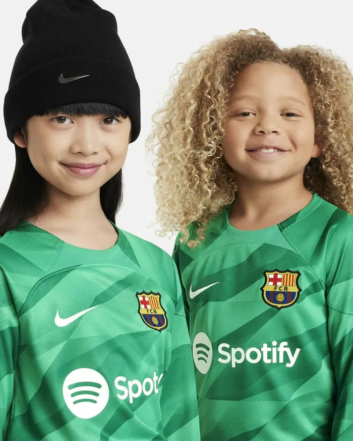 Kids Nike All Clothing FC Barcelona 202324 Stadium Goalkeeper Stadium Greenstadium Greenmalachitewhite