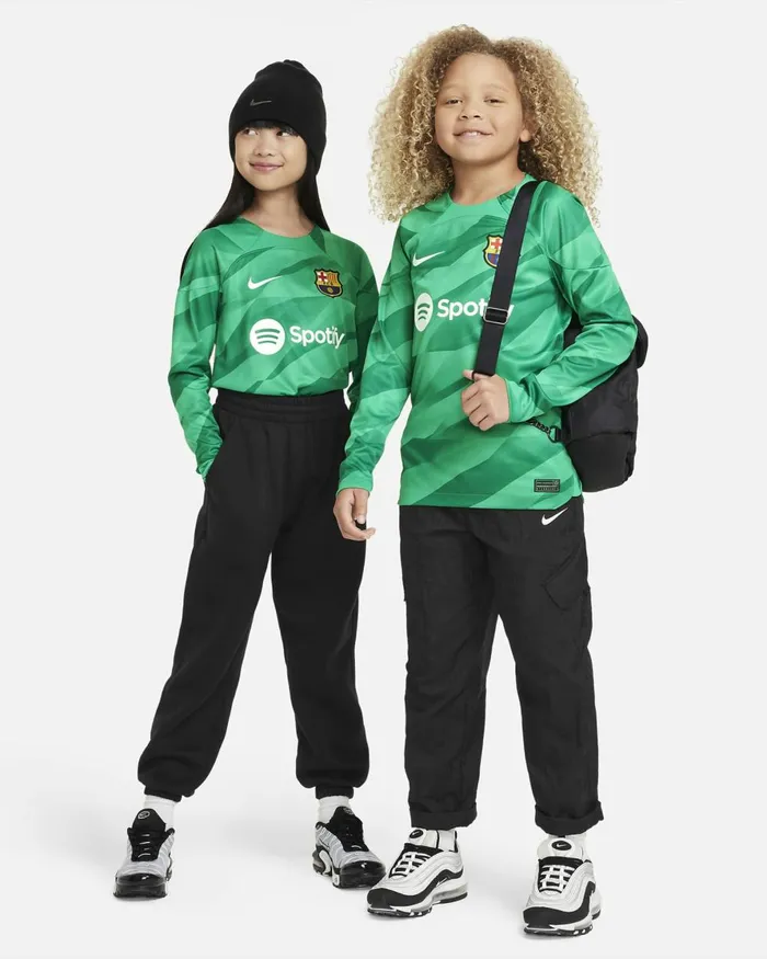 Kids Nike All Clothing FC Barcelona 202324 Stadium Goalkeeper Stadium Greenstadium Greenmalachitewhite