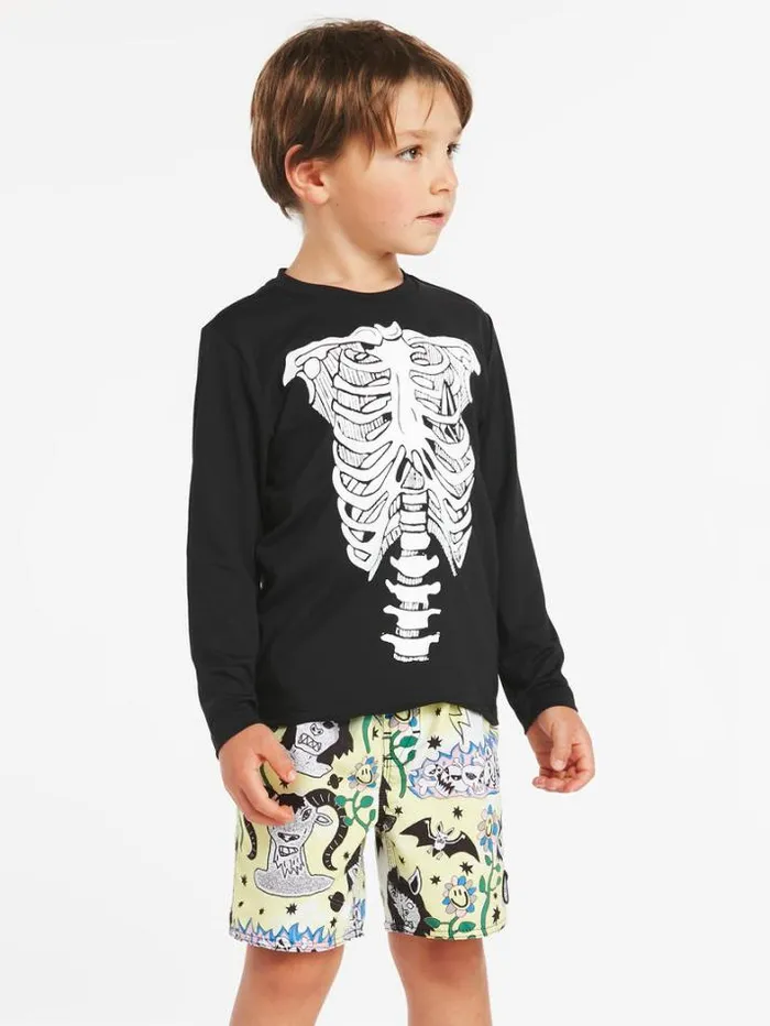 Kids Rashguards Volcom Little Boys Skeleton Long Sleeve Rashguard 8211 Black