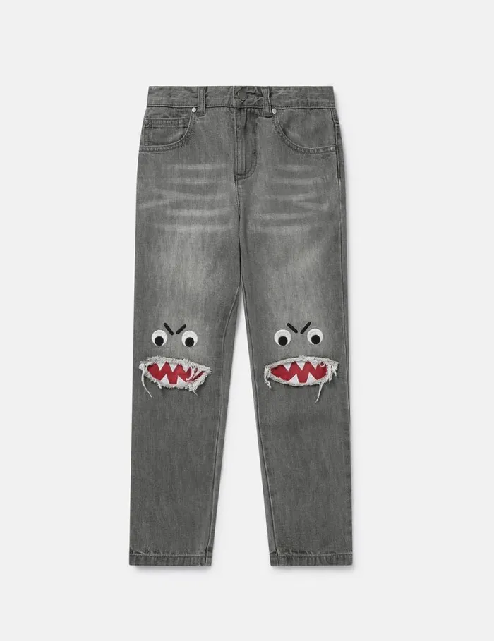 Kids Shark Face Ripped Skinny Jeans Grey Stella McCartney Pants and Shorts