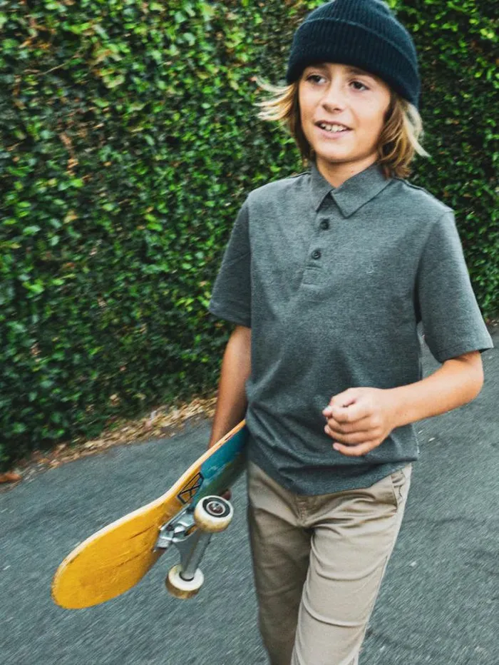 Kids Shirts and Flannels Volcom Big Boys Wowzer Polo Short Sleeve Shirt 8211 Stealth