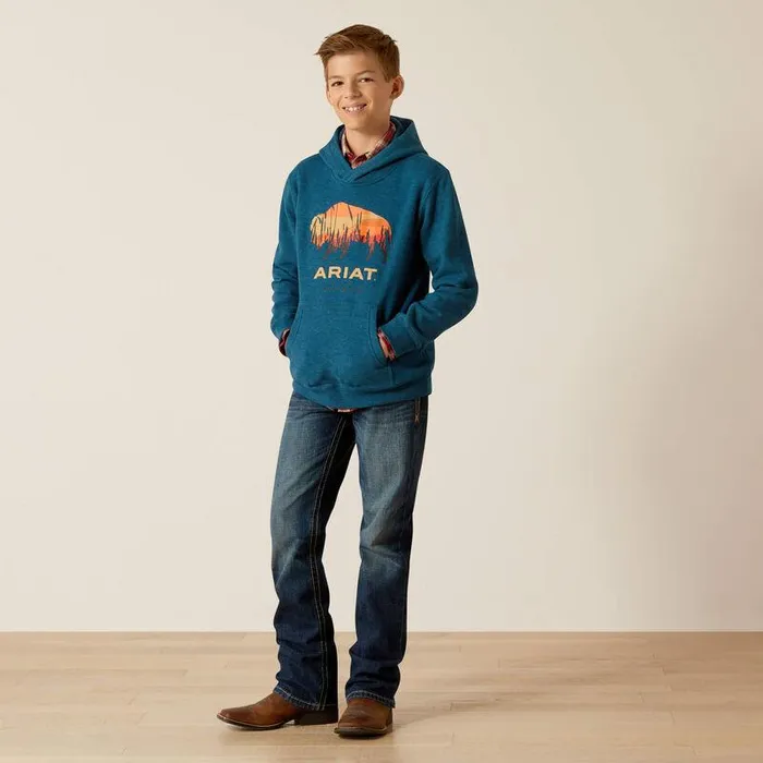 Kids Sweatshirts and Hoodies Ariat Bison Plains Hoodie Hydra Heather
