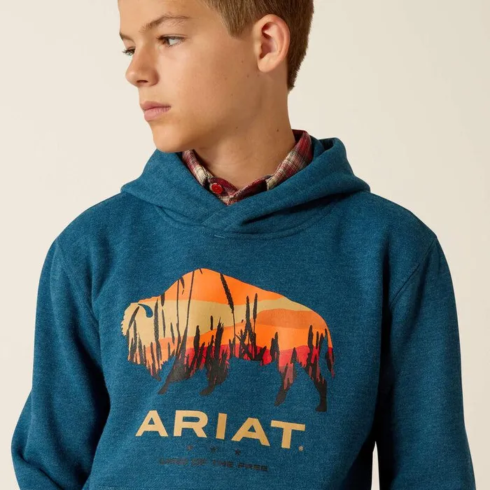 Kids Sweatshirts and Hoodies Ariat Bison Plains Hoodie Hydra Heather